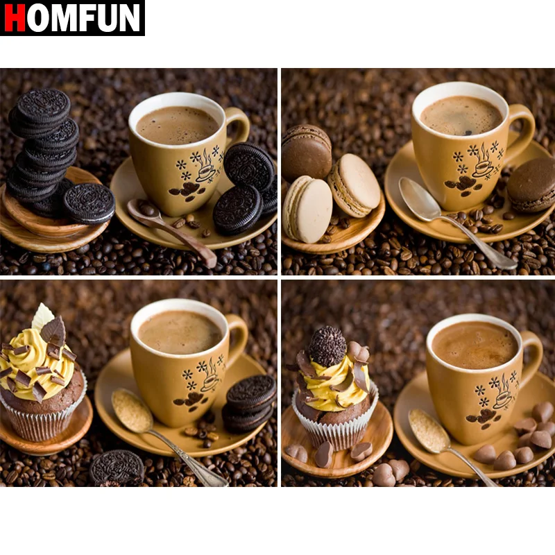 

Алмазная 5D картина HOMFUN, алмазная вышивка с полным заполнением, «кофейный торт», печенье, картина Стразы, домашний декор ручной работы