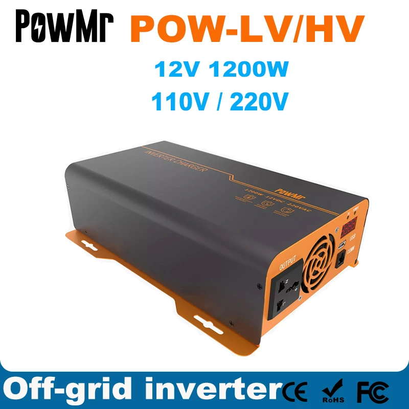 

POWMR 12V 110V/220V 1200W Off-Grid Inverter Charger 1.2KW Pure Sine Wave Solar Inverter For Lead Acid/Lithium Battery Inversor