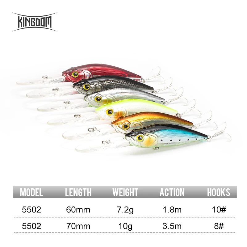 Kingdom Fishing Приманка подвесной гольян 60 мм 7,2 г 70 мм 10 г крепкие крючки искусственные жесткие Джеркбейт воблеры шесть цветов Модель 5502