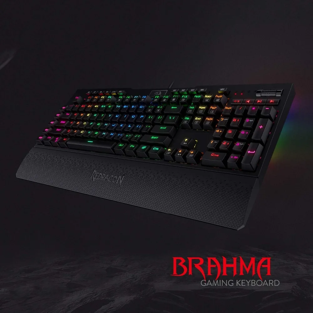 Механическая игровая клавиатура Redragon K586 Brahma RGB с 10 дополнительными встроенными большие клавиши, выделенный медиа-контроль, синие переключатели
