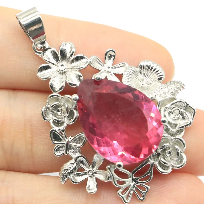45x32mm ohemia Design Big Gemstone 20x15mm Created Pink Tourmaline New Stone Iolite Ladies Wedding Silver Pendant | Украшения и