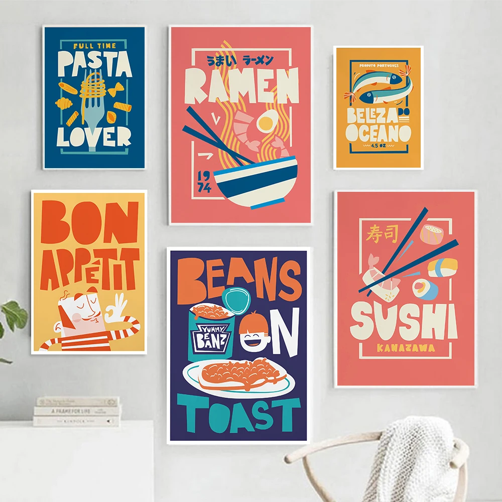 

Japanese Food Poster Funny Ramen Noodles Sushi Kitchen Art Canvas Painting Wall Art Pictures Prints For Living Room Home Decor