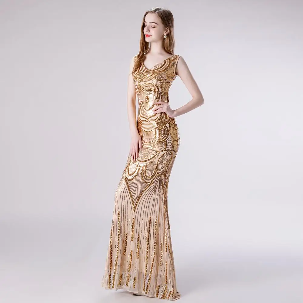 Золотое вечернее платье русалки вечерние платья кружевные с блестками длинные