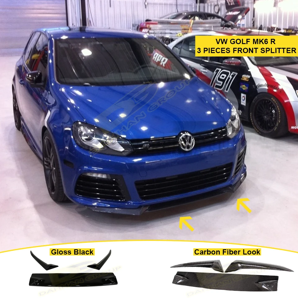 

V Golf MK6 2008 - 2012 R OSIR Style 3 Pieces Front Splitter / Lip Carbon Fiber Look or Gloss / Piano Black Plastic car accessory