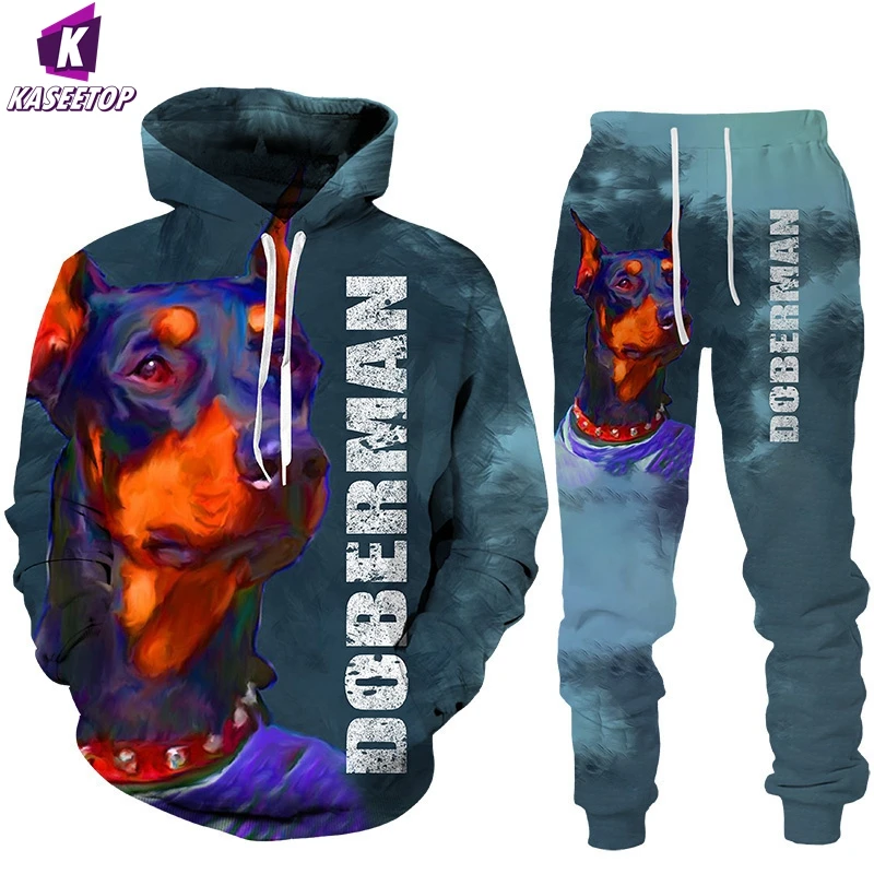 Осенне-зимние толстовки с 3D-принтом Doberman спортивные штаны Мужской свитшот