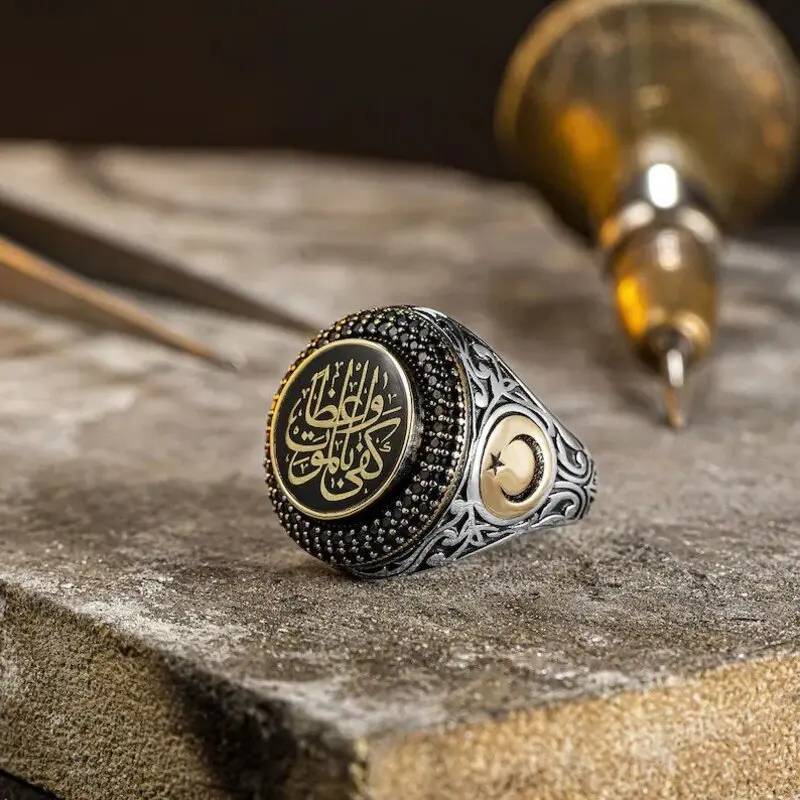 

Death is Enough For Advice Embroidered Ring Religious Ring Sterling Silver Men’s Ring Side Zircon Stone Master Ring Accessory
