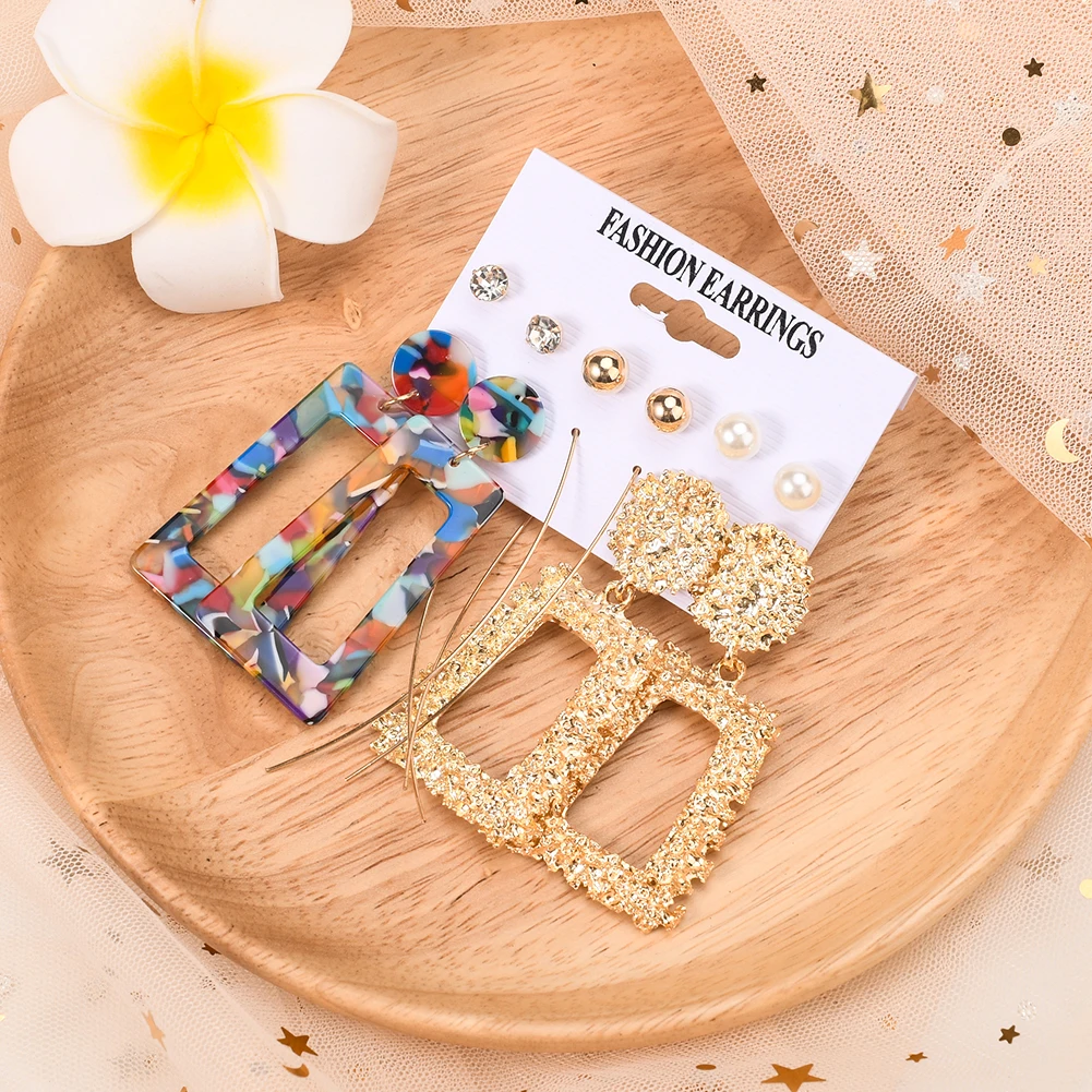 

Earrings Diamond Pearl Long Color Rectangular Eardrops for Women Ear Accessories Fashion Jewelry