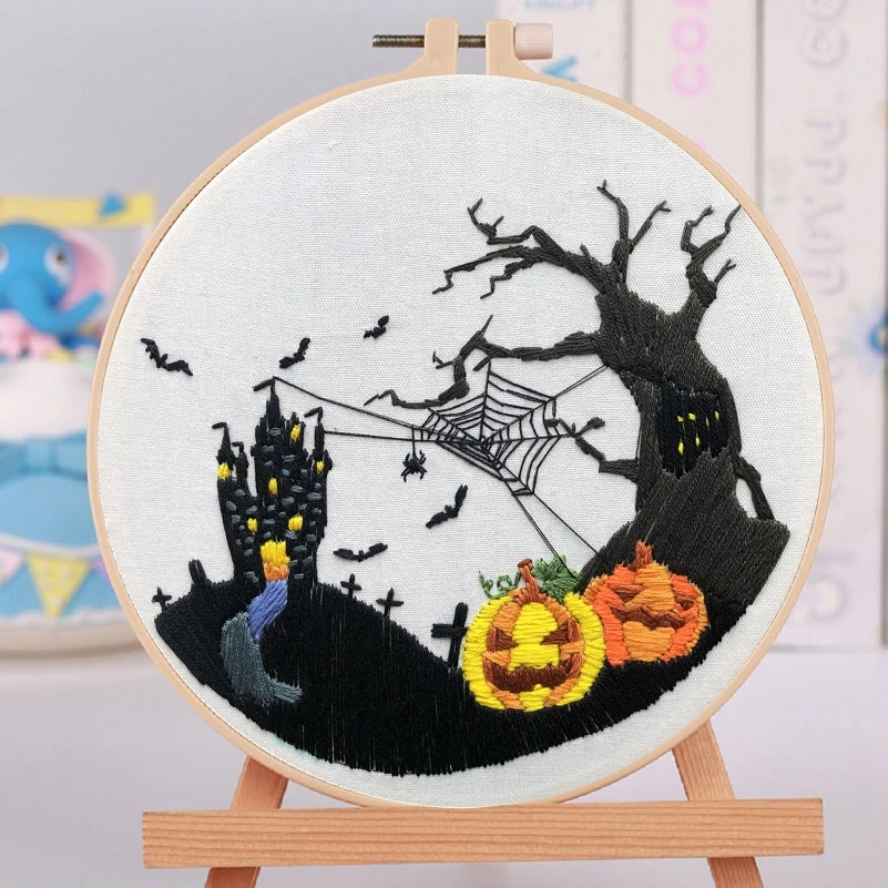 

Embroidery Kit Halloween Style Designs Embroidery Hoop Emboridery Threads Contains Materials and Tool Hand DIY Craft Gift to Mom