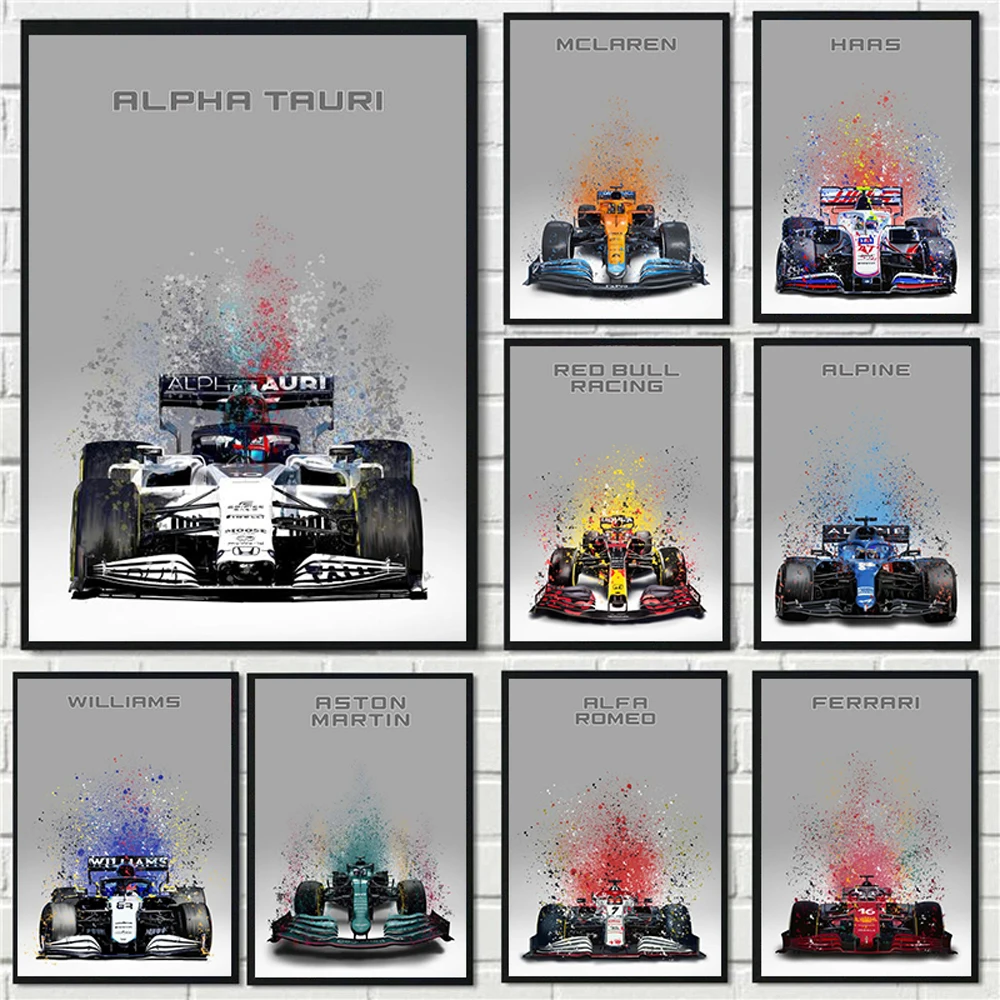 

2022 F1 формула 1 плакат на стену гоночного автомобиля Mclaren Splatter краска гоночный автомобиль коллекция рисования на холсте Печать комната Домаш...