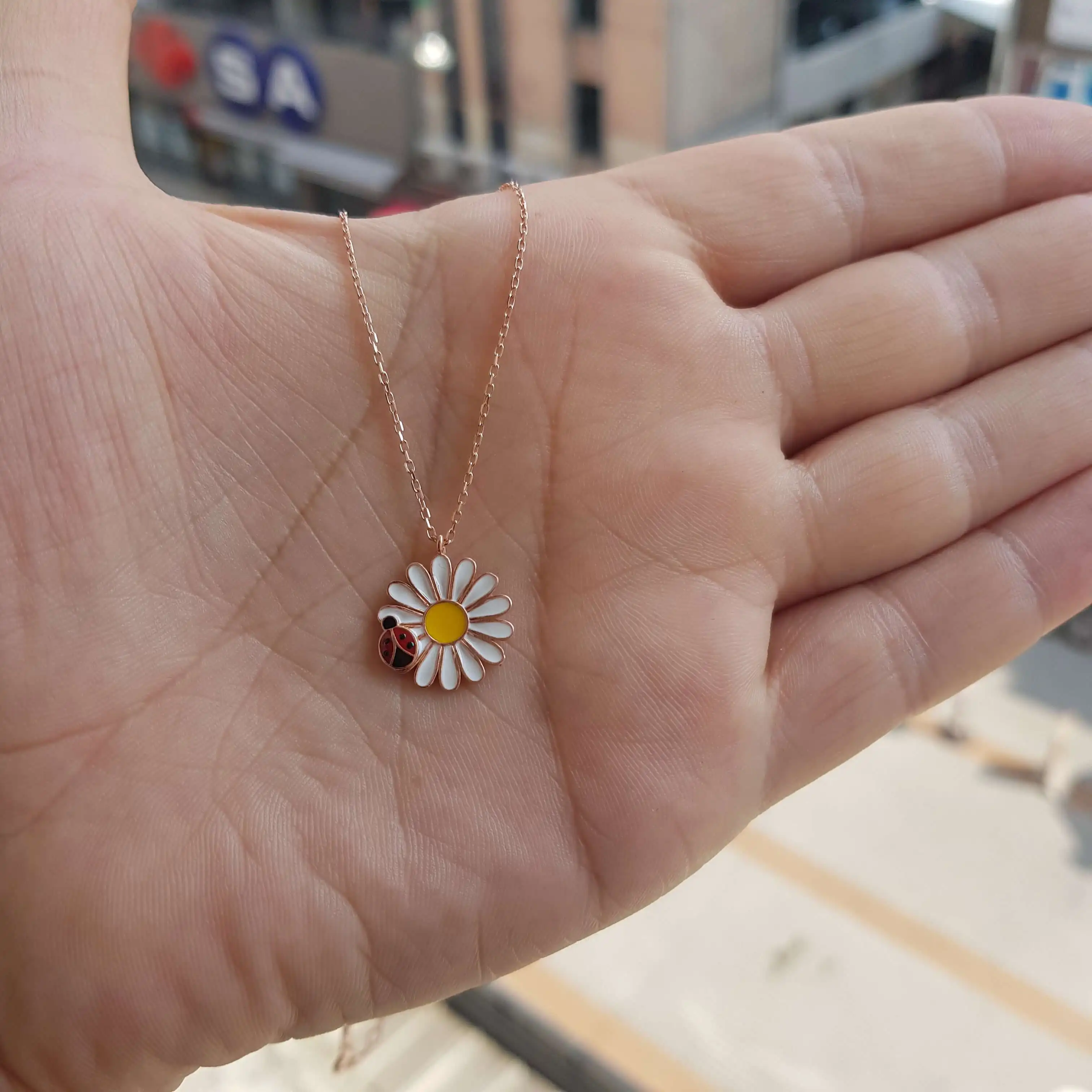 Collier en argent Sterling 925 pour femmes, pendentif coccinelle marguerite en pierre de fleur, cadeau d'anniversaire, précieux, chaîne élégante, luxe Cool