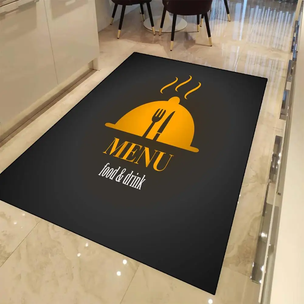 

Else Black Yellow Menu Cutlery 3d Print Non Slip Microfiber Kitchen Modern Decorative Washable Area Rug Mat