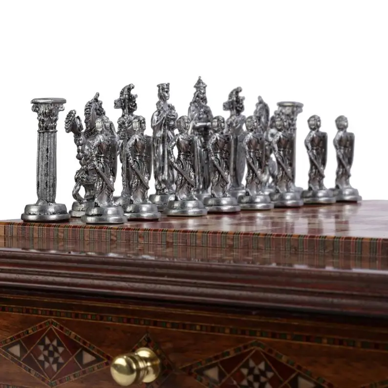 Royal British Army Antique Copper Metal Handmade Chess Pieces King 8 cm (Without Board Only 32 Pieces) | Спорт и развлечения