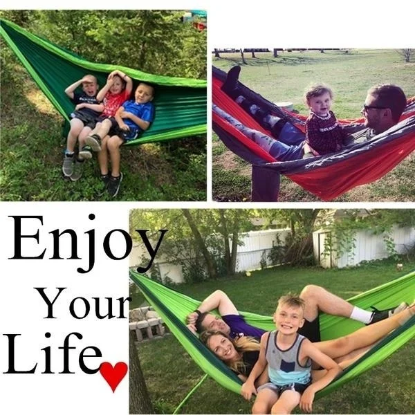 2 Person Portable Outdoor Camping Hammock with Nylon Color Matching Hammock High Strength Parachute Fabric Hanging Bed Hunting