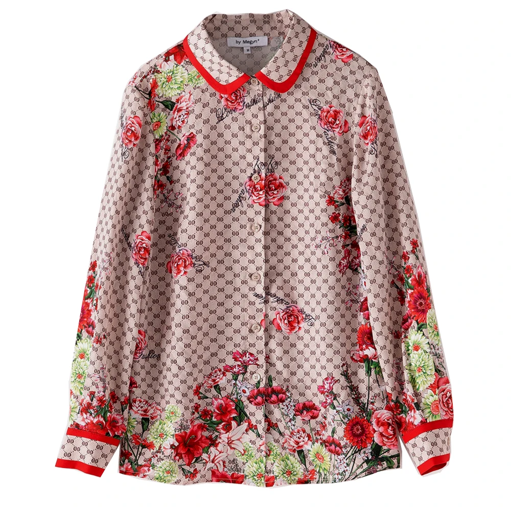 Женская блузка с длинным рукавом Элегантная цветочным принтом большие размеры 3XL