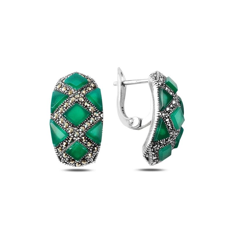 

Silver 925 Sterling Marcasite & Natural Stone Earrings