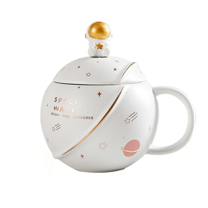 

SIMMIS Water Cup Cartoon Astronaut Plnet Mug Ceramic 400ml Creative Gift Cup with Spoon and Lid