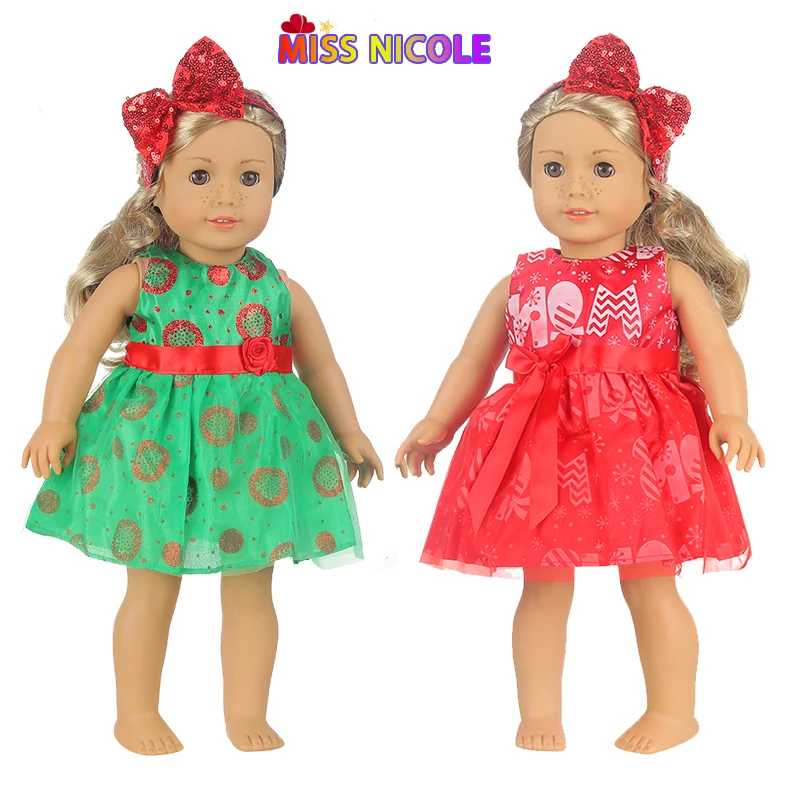 

43 cm Christmas Dresses Doll Clothes For 18 inch American 1/3 BDJ Reborn Baby Dolls Toys For Girls Accessories Our Generation