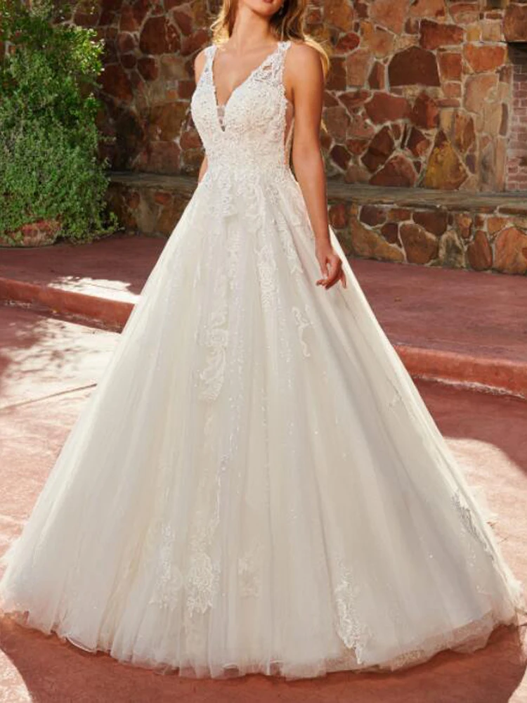 

Glitter Tulle Wedding Dresses Bridal Gowns Sweetheart Neckline Applique with Beading Side Seam Illusions Chapel Train