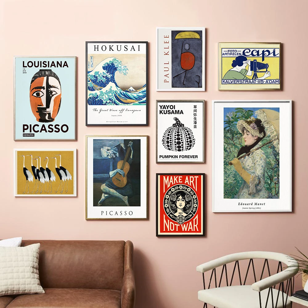 

Yayoi Kusama Poster Gallery Hokusai Canvas Painting Eclectic Art Print Picasso Vintage Wall Picture For Living Room Home Decor