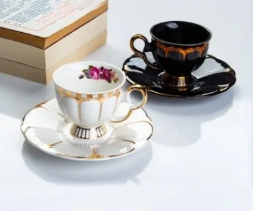 

Black color coffee cup Porcelain 6 pcs gorgeous turkish coffee cup set gift for christmas gift for housewarming