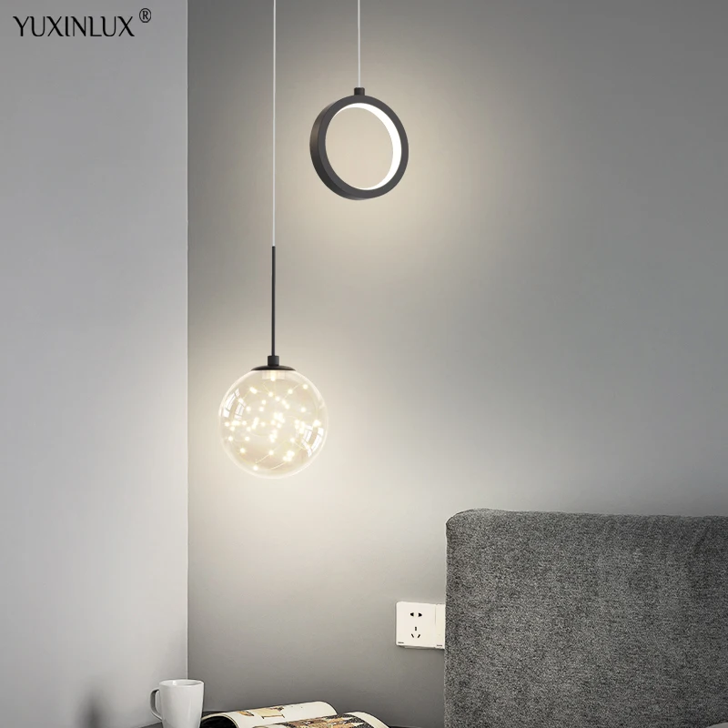 Crystal Glass Ball Pendant Light For Bedside Bedroom Living Room Study Reading Lighting Luxury Hanging Black/Gold Lamp Fixtures