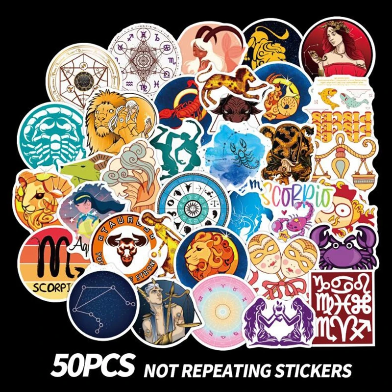 

50PCS Twelve Constellations Stickers Gift For Girl Cartoons Graffiti Sticker DIY Stationery Laptop Guitar Phone Zodiac Decal Toy