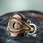 925 пробы серебро Crecent звезда Граненый Красный Циркон Для мужчин, кольцо, кольцо из нержавеющей стали эксклюзивные аксессуар для Для мужчин Луна, звезды, кольцо, сделанное в Турции