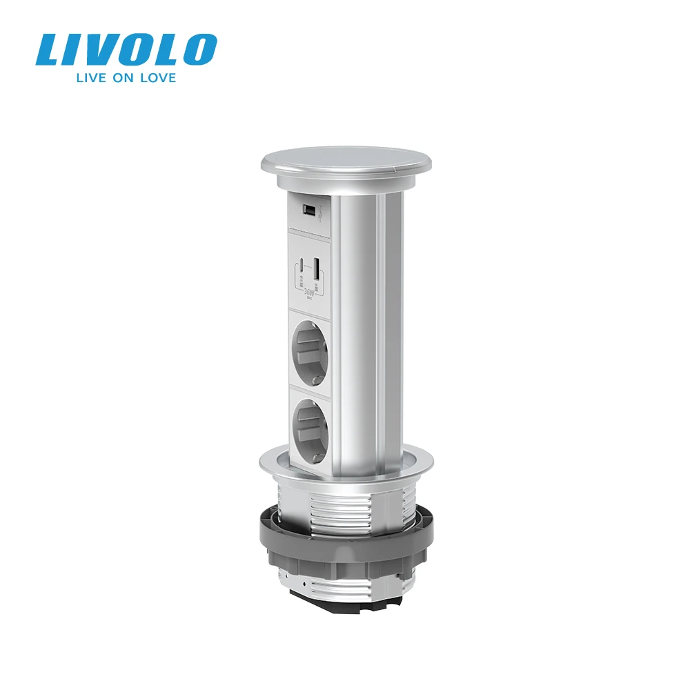 Выдвижная розетка LIVOLO USB-порт водонепроницаемость IP44 ручная вытяжная скрытая для