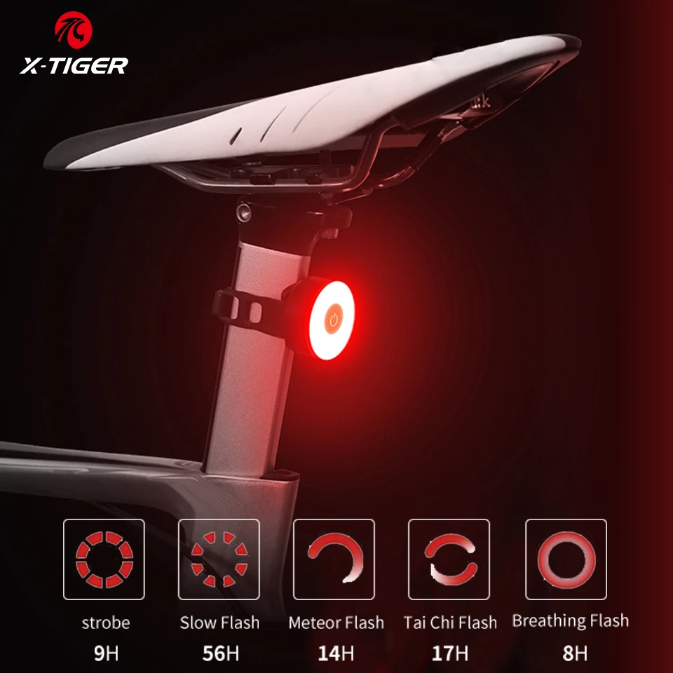 

X-TIGER Bicycle Taillight USB Rechargeable Waterproof LED Bike Rear Light Safety Warning Bike Bicycle Light Helmet Backpack Lamp