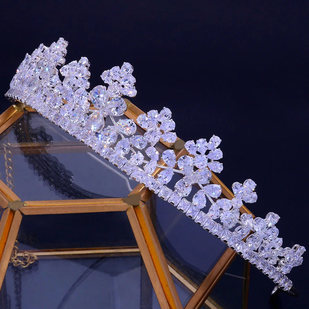 

Роскошные европейские свадебные тиары с фианитом, высокие тиары с фианитом, короны принцессы, простые свадебные аксессуары для волос, ювели...