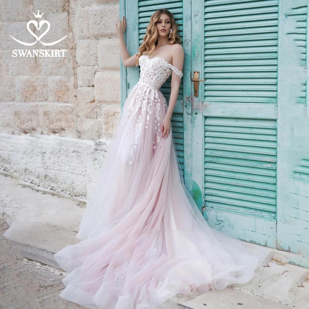 Сексуальное свадебное платье с открытыми плечами 2020 розовая юбка со шнуровкой из