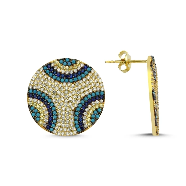 

Silver 925 Sterling Mixed Color Zircon Round Earrings