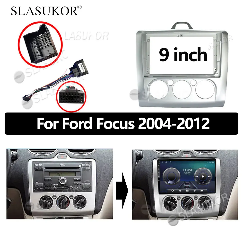 Tablero de cables de Fascia para coche, Panel estéreo CANBUS de trabajo, marco de DVD, 9 pulgadas, 2DIN, para Ford Focus 2004, 2005-2012
