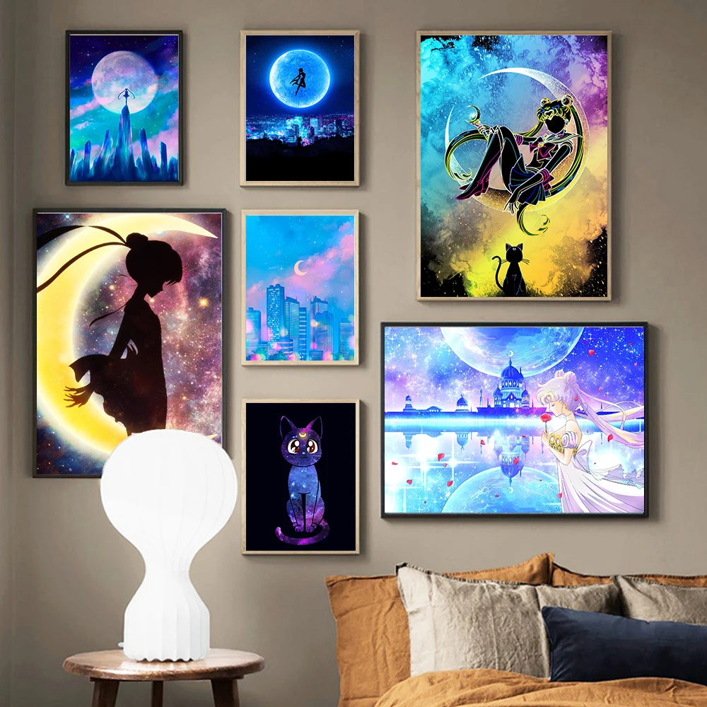 

Vintage Anime Ancient Sailor Moon Canvas Painting Cartoon Poster And Print Wall Art Picture For Living Room Home Decor Kids Gift