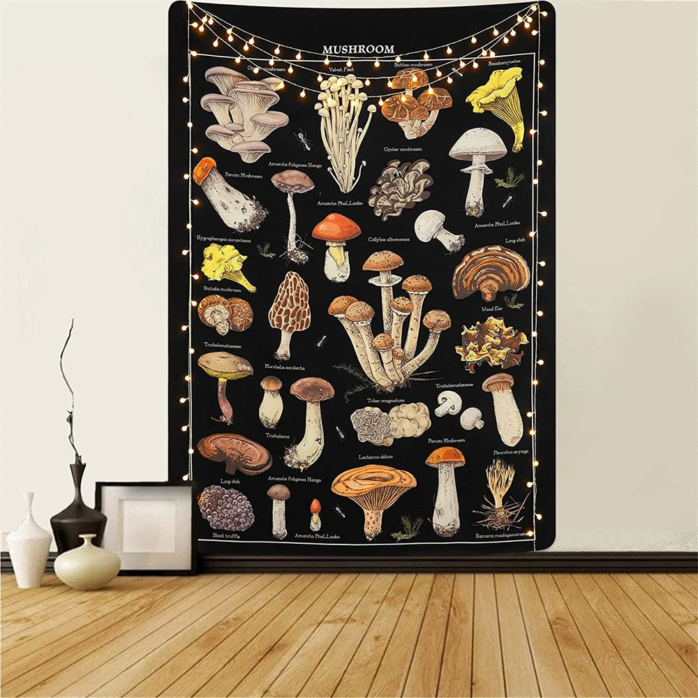 

Vintage Mushroom Tapestry Wall Hanging Illustrative Reference Chart Tapestry Aesthetic Background Sofa Cover Living Room Decor