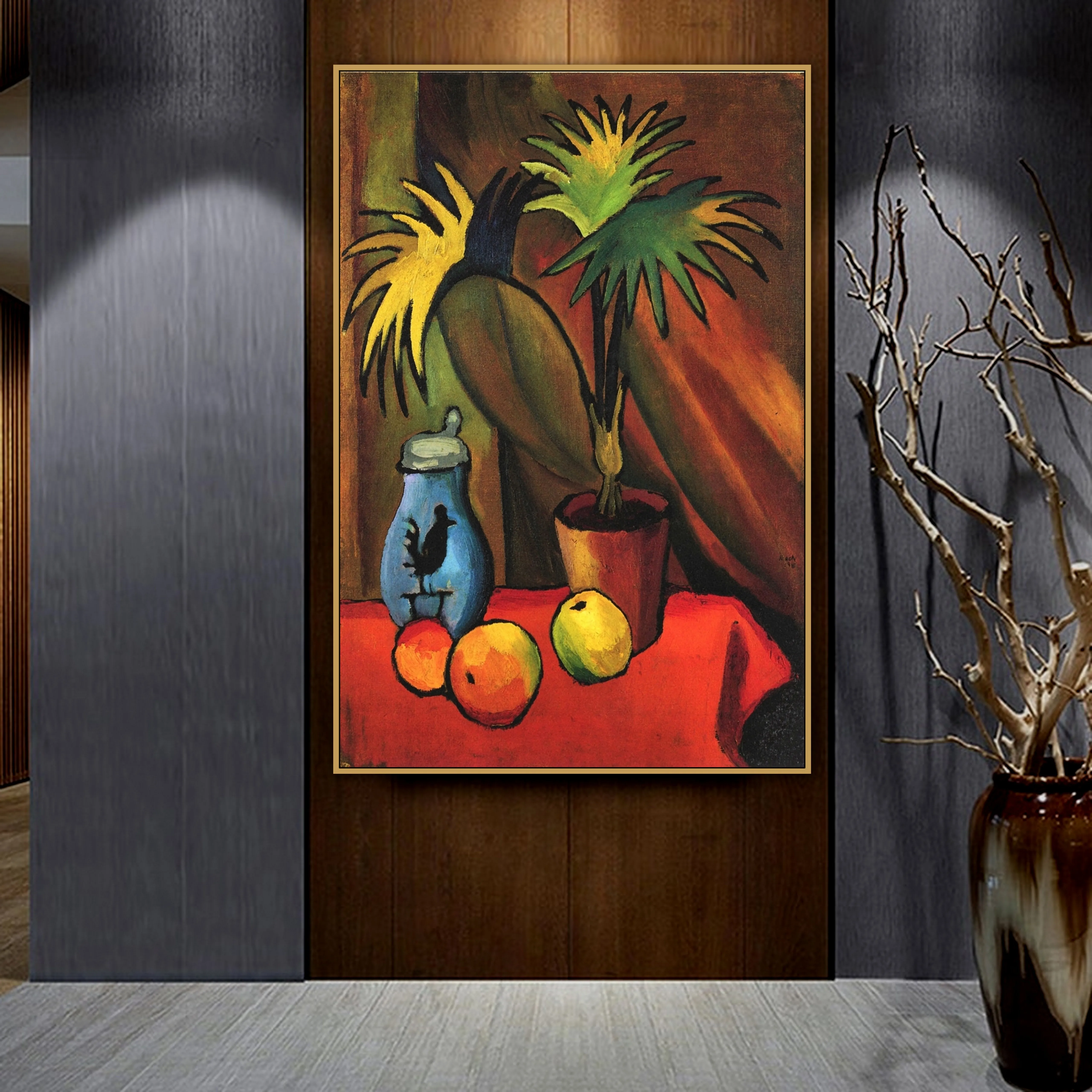 

August Macke Famous Old Master Artist Reproduction Oil Painting Still Life with Palms Canvas Print for Room Wall Hanging Decor