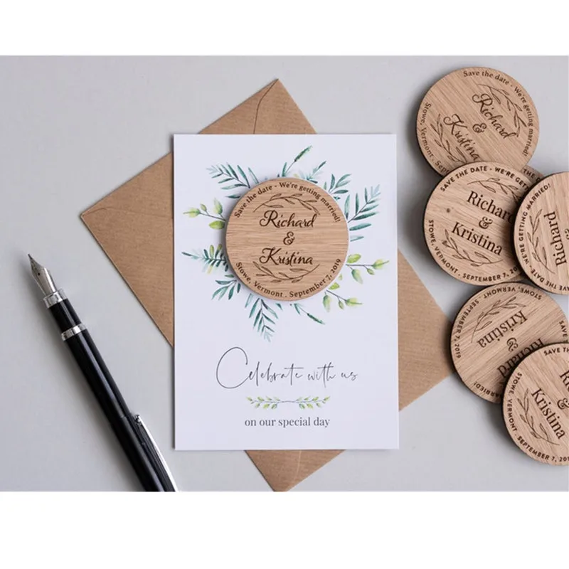 Персонализированные деревенские свадебные подарочные магниты деревянные