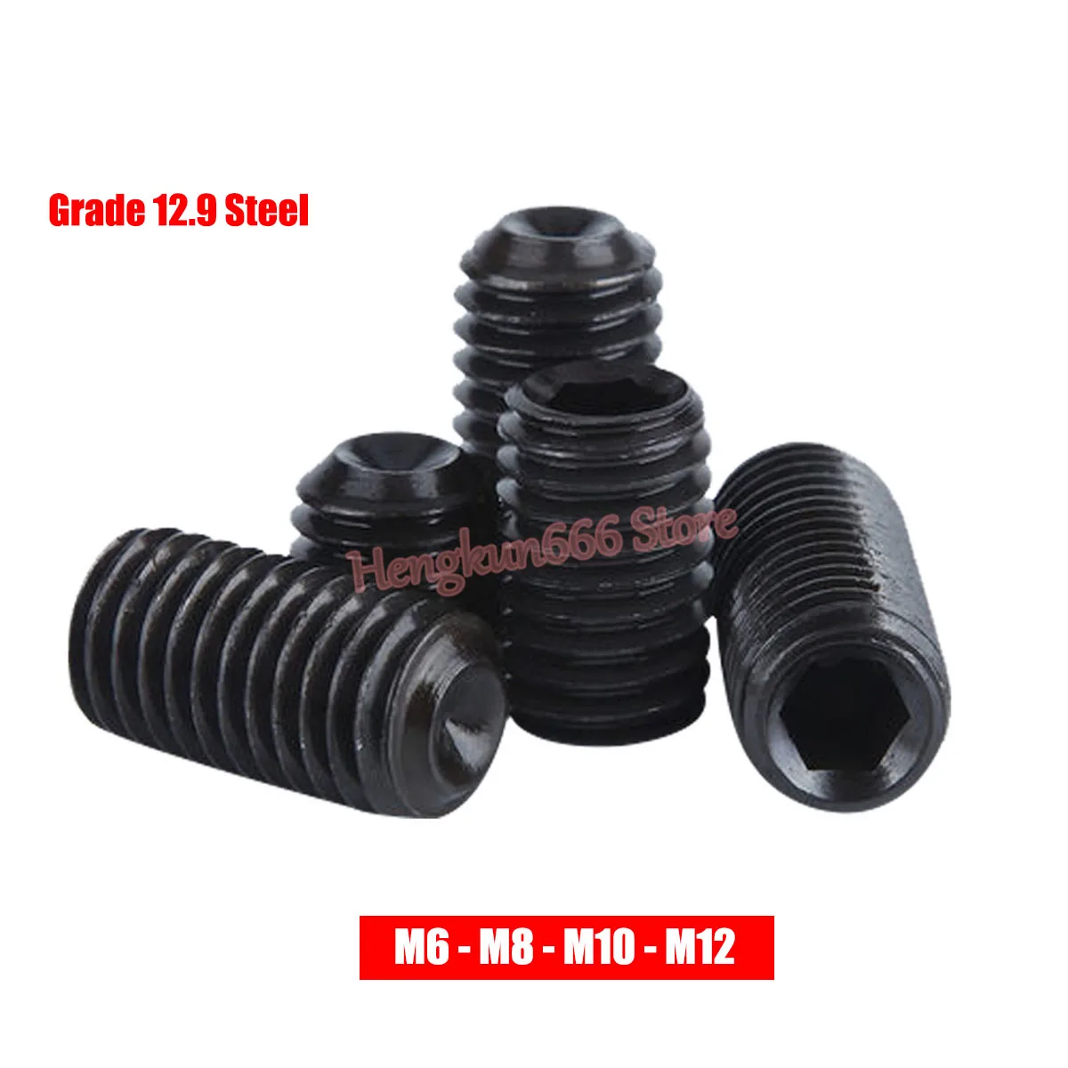 

M6 M8 M10 M12 Fine Pitch Thread Grub Screws Cup Point Allen Hex Socket Set No Head Headless Screw Grade 12.9 Steel Black