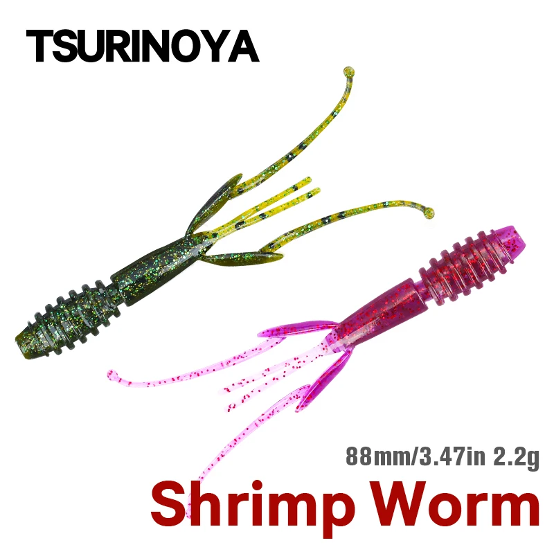 

TSURINOYA Shrimp Worm 88mm 2.2g 12pcs SL-2006 Soft Fishing Lure Artificial Silicone Soft Bait Rig Tackle Pike Bass Lure