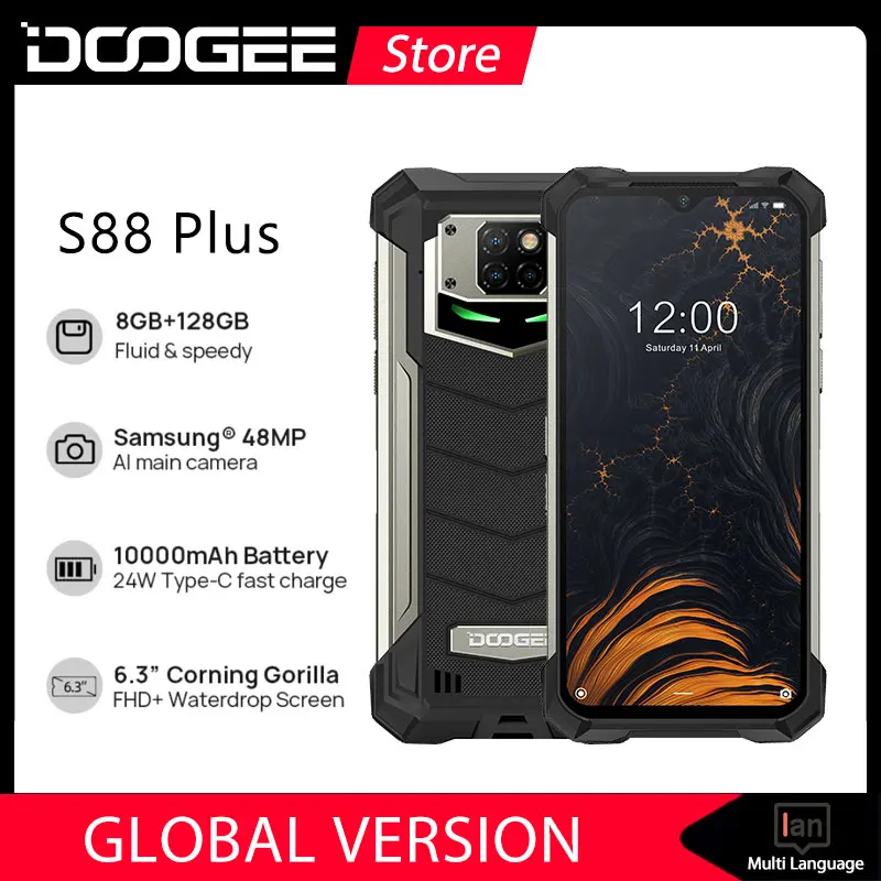 DOOGEE-tel&eacute;fono inteligente S88 Plus, m&oacute;vil resistente con c&aacute;mara principal de 48MP, 8GB de RAM, 128GB de ROM, sistema operativo Android 10, IP68/IP69K, versi&oacute;n Global-0