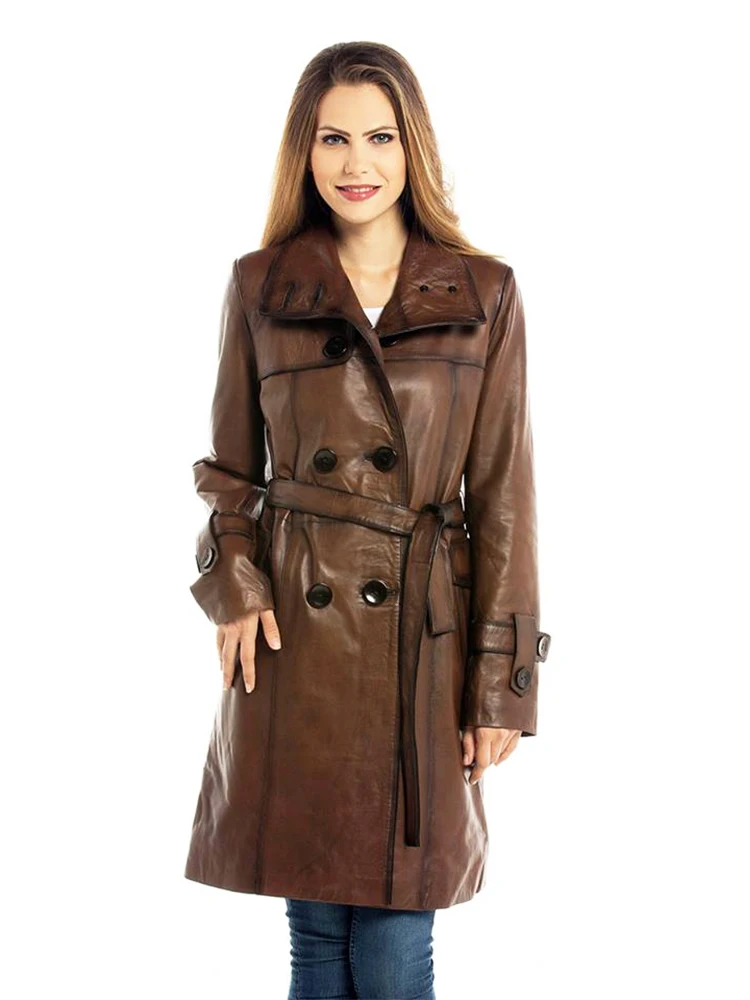 Genuine Soft Lambskin Leather Jacket Handmade Female Red Pink Leather Trench Coat Woman Real Fur Custom Product Jackets