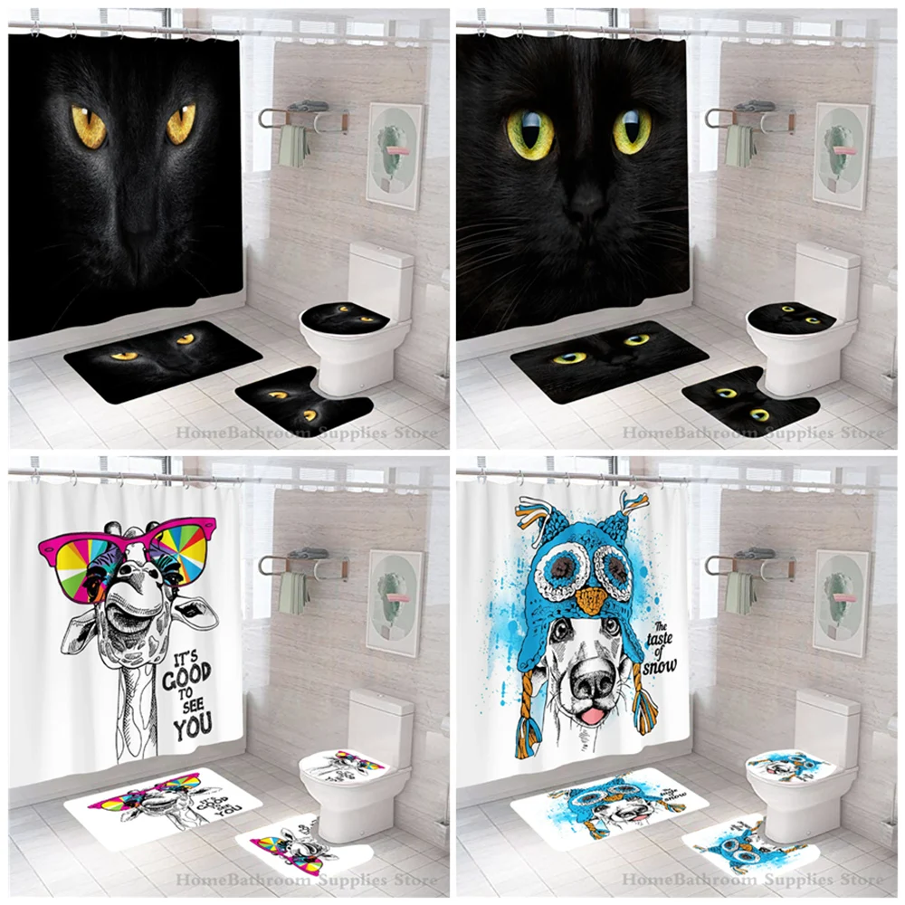 

Водонепроницаемая Шторка для ванной с изображением черного кота, из полиэстера