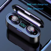 PEMZOX Wireless Earphone Bluetooth V5.0 F9 TWS Bluetooth headphone LED Display With 2000mah Power Bank Headset With Microphone