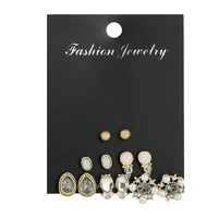 6 pairsset crystal pearl water drop geometric stud earrings korean style jewelry for women party gifts wholesale 2020