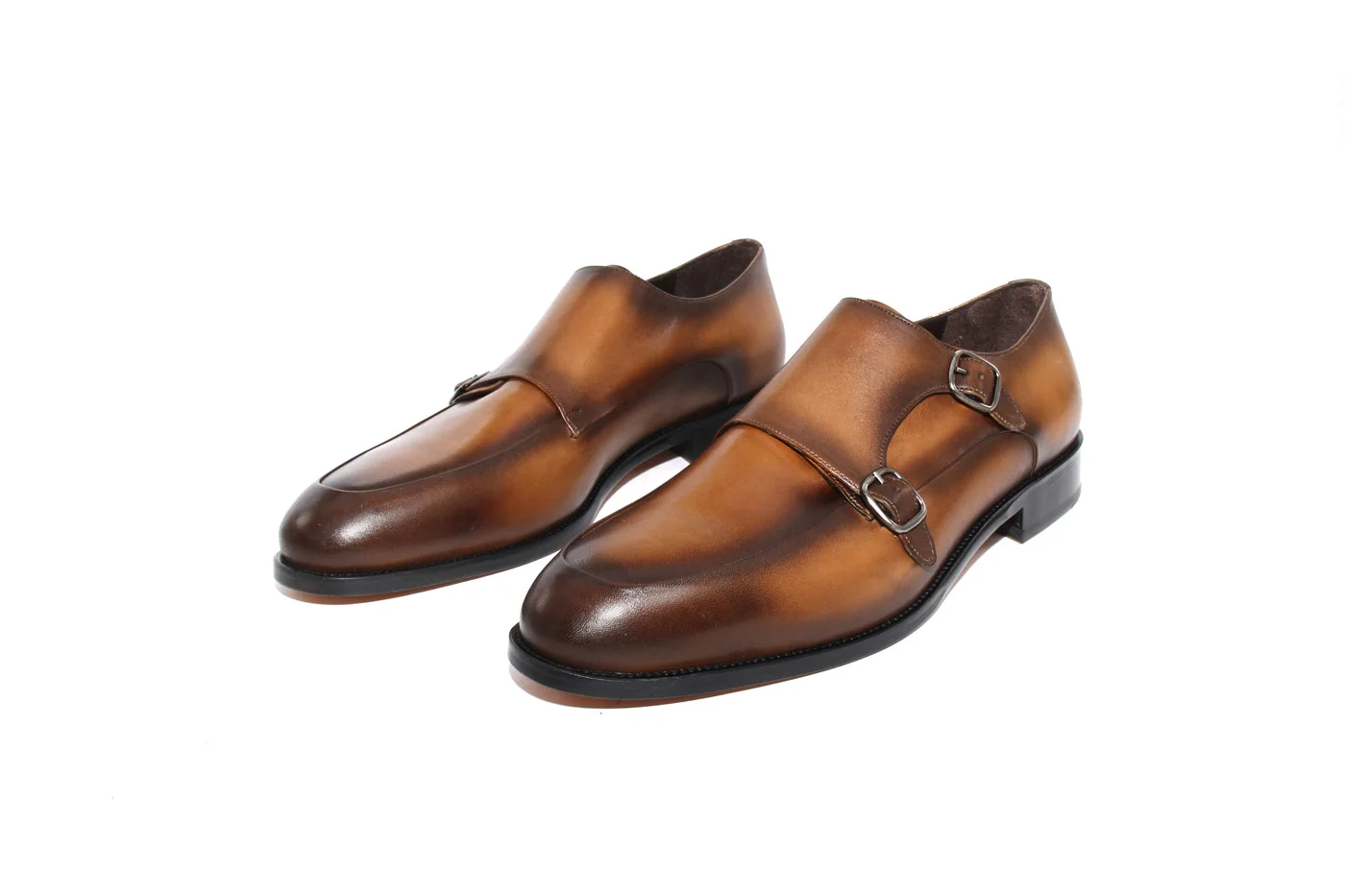 

SHENBIN'S Handmade Double Strap Monks with Tobacco Patina and Premium Leather Soles, Premium Work and Business Shoes