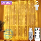Рождественские праздничные светодиодные декоративные огни, Сказочная гирлянда для спальни, световые шторы огней с пультом дистанционного управления