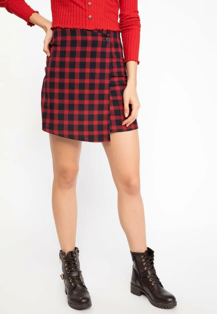 DeFacto модная женская клетчатая трикотажная юбка трапециевидная Милая Короткая