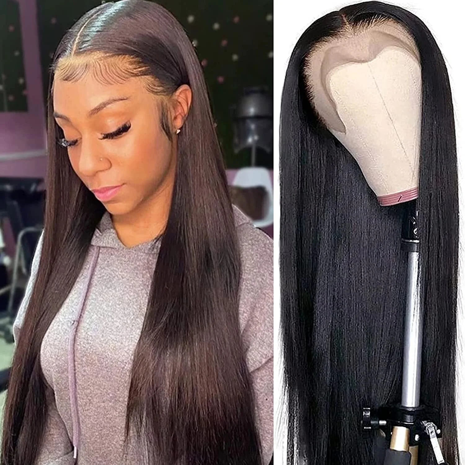 

Glueless Bone Straight Lace Front Wig Transparent Lace Front Human Hair Wigs For Black Women 30 In Brazilian Hd Lace Frontal Wig