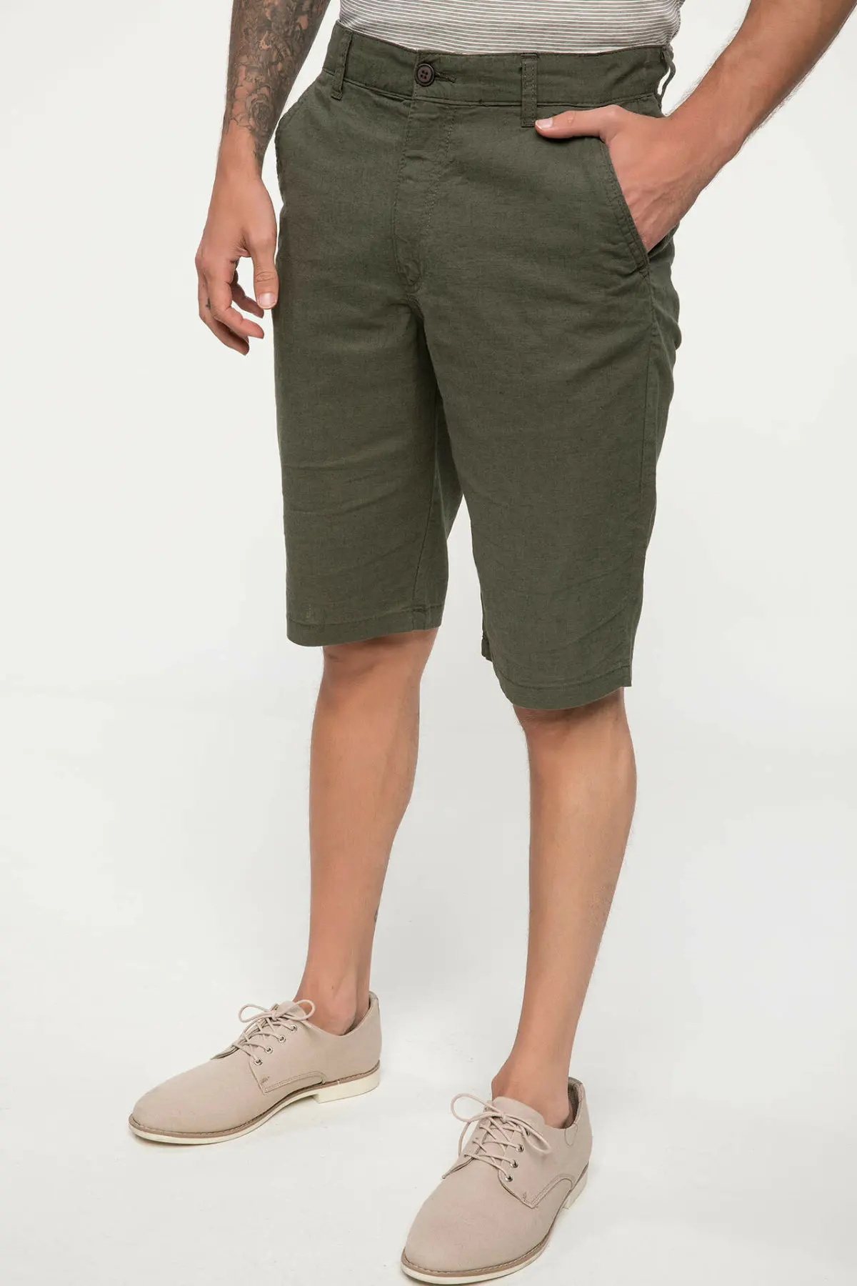 DeFacto мужские летние прямые шорты повседневные армейские зеленые Бермуды со