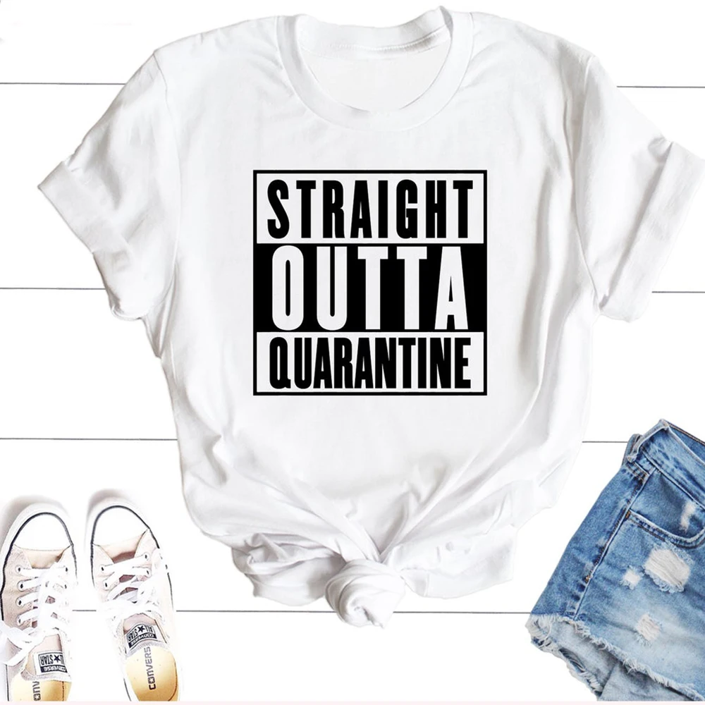 2021 new arrived Straight Outta Quarantine T-Shirt females fashion letter print tee couple unisex  holiday harajuku tops
